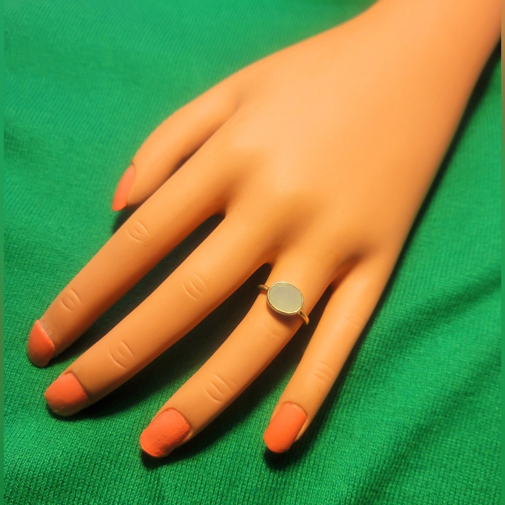 Vintage Green Jade Ring in Gold Plated Sterling Silver 925 Size 5